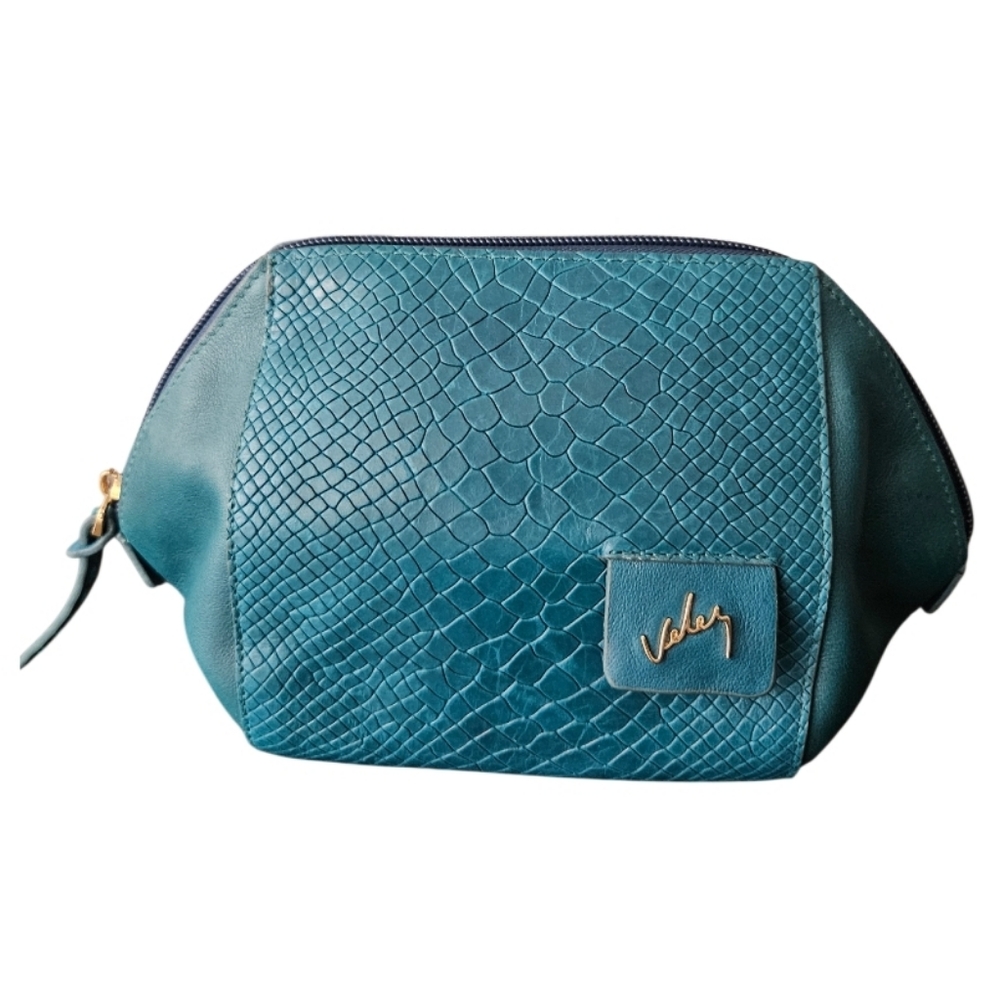 VELEZ Colombia Leather Teal Textured Women's Cosmetic Bag
